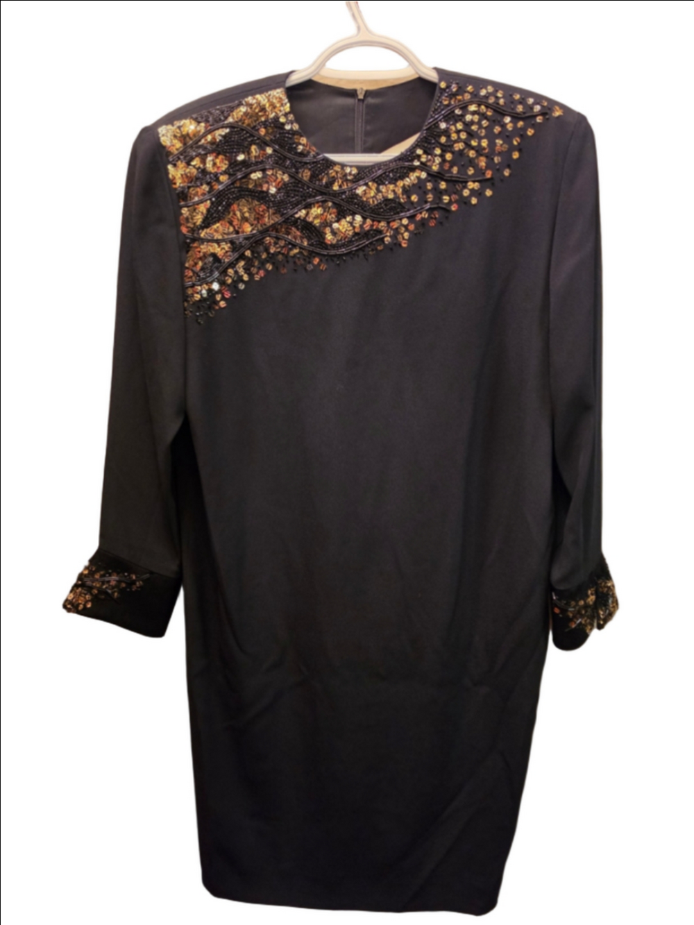 Women's Daymor Couture Long Sleeve Beaded Dress in Black and Gold
